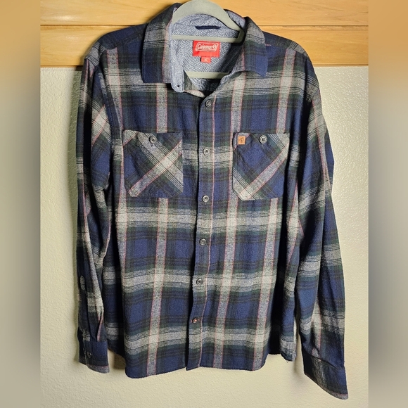 Coleman 100% Cotton Plaid Flannel Blue Unisex size XL  Coleman Leather Logo - Picture 2 of 15